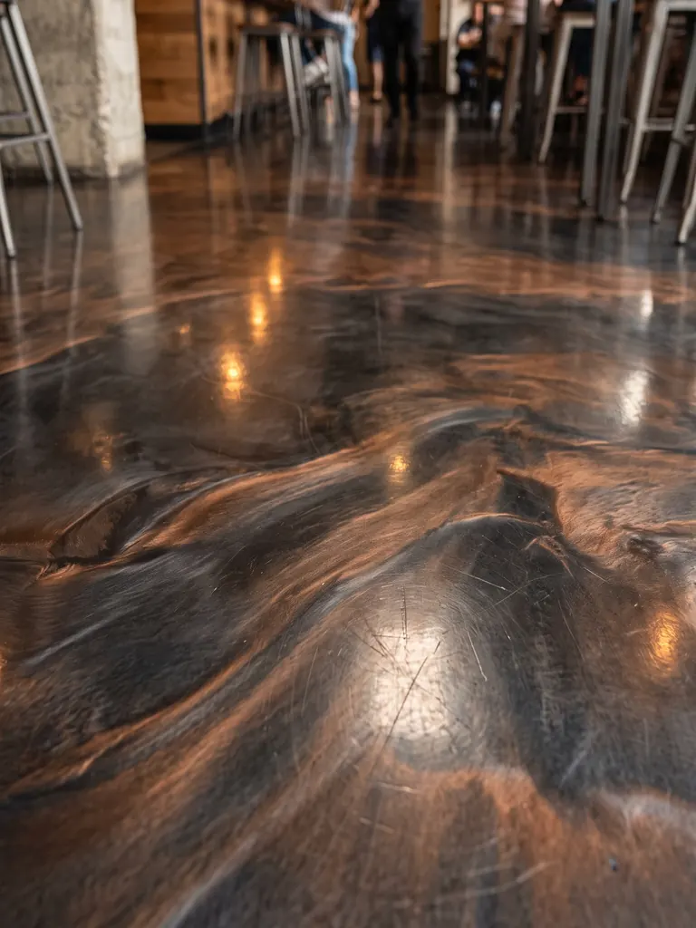 Metallic epoxy floor in a bar and restaurant